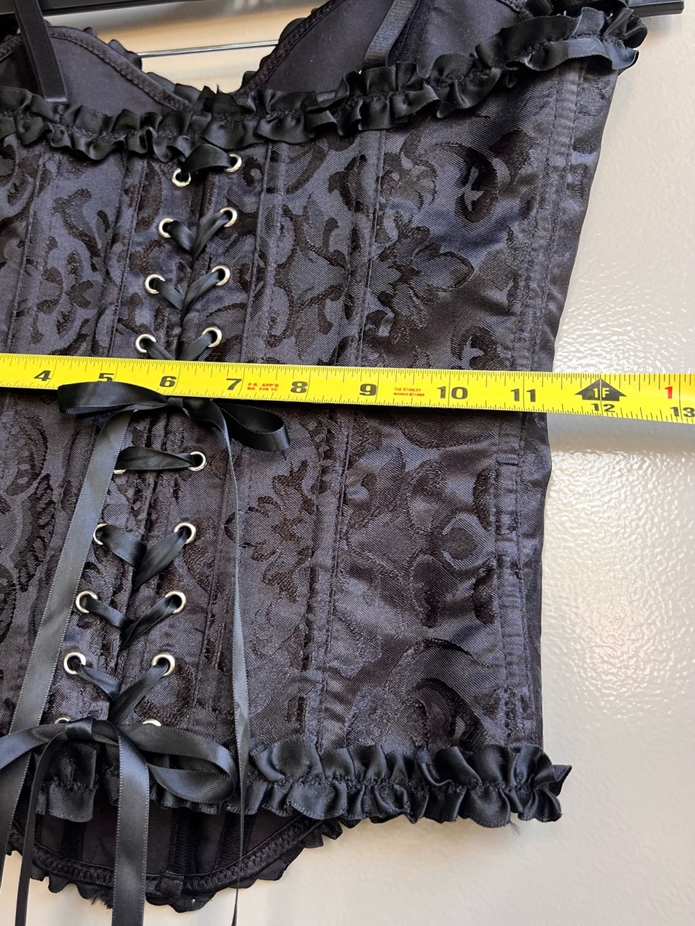 Gothic Black Brocade Corset XS Romantic Top Adjustable Lace Up Bustier Festival - Picture 11 of 16